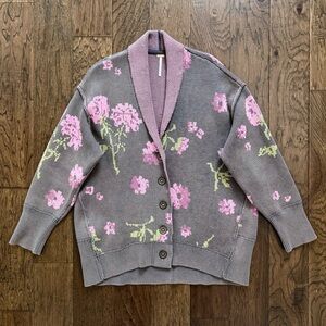 NWOT Rare Free People Chamomile Pattern Cardi Pink and Green Floral Combo XS